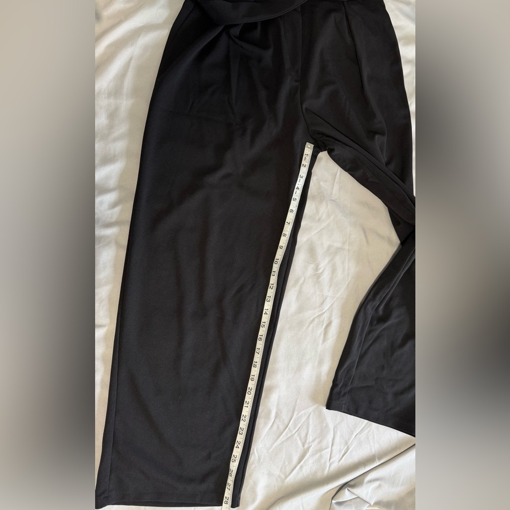 Black Wide Leg Pants Womens High Waisted Belted Trousers Gold Buckle Workwear - Picture 6 of 10